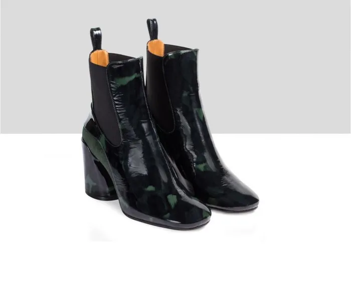 Audley Shoes High Heel Leather Booties Elif Green Women High Heel