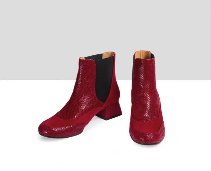 Audley Shoes Low Heel Leather Booties Ebano Red Women Medium Heel