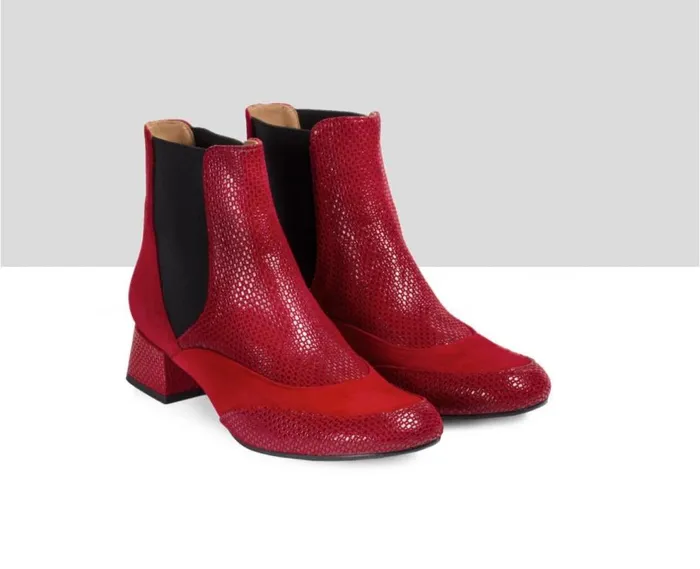 Audley Shoes Low Heel Leather Booties Ebano Red Women Medium Heel