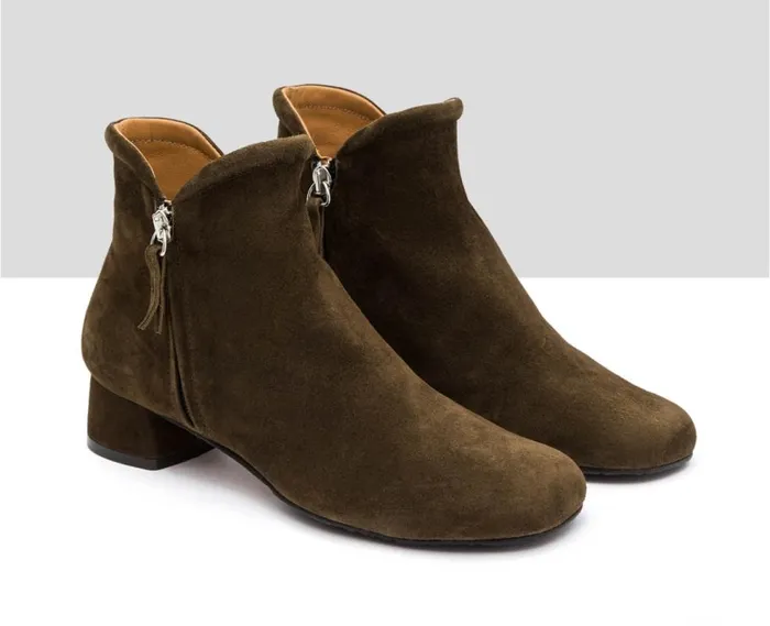 Audley Shoes Low Heel Leather Booties Ilana Green Women Medium Heel