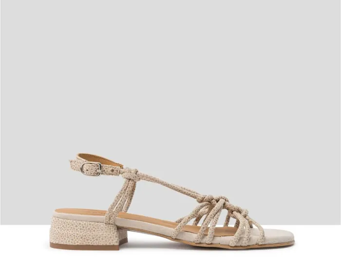 Audley Shoes Low Heel Leather Sandal Janisa Beige Women Medium Heel