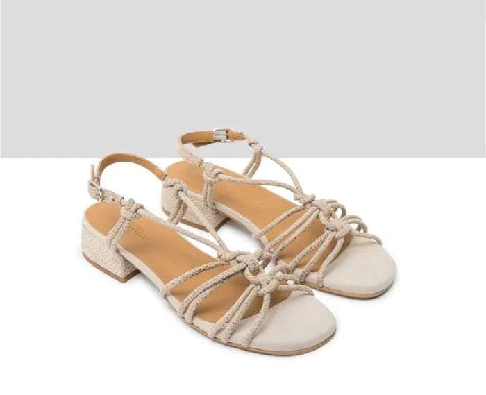 Audley Shoes Low Heel Leather Sandal Janisa Beige Women Medium Heel