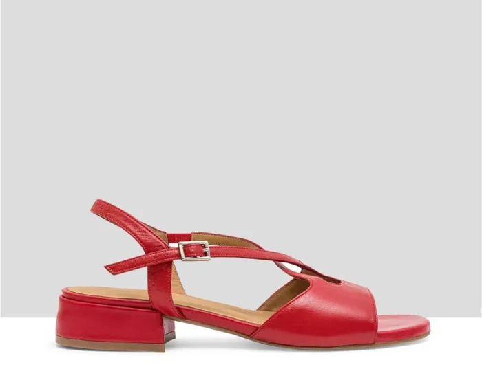 Audley Shoes Low Heel Leather Sandal Lore Red Women Flat