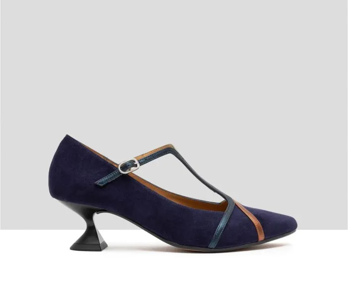 Audley Shoes Low Heel Leather Shoe Gloria Navy Blue Women Medium Heel