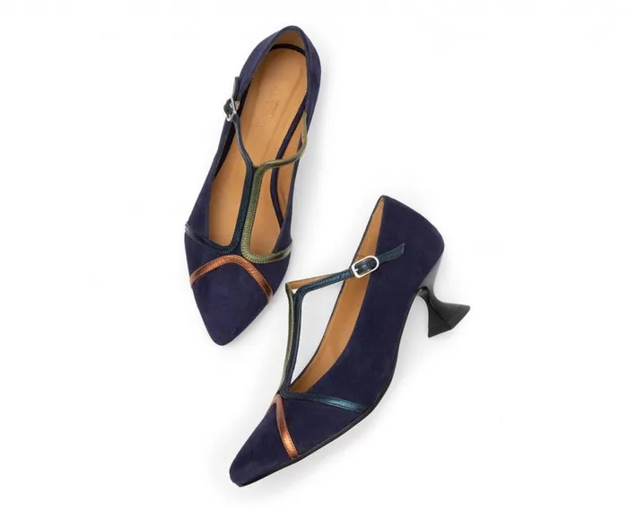Audley Shoes Low Heel Leather Shoe Gloria Navy Blue Women Medium Heel