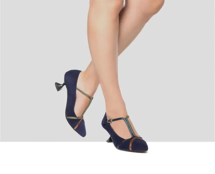 Audley Shoes Low Heel Leather Shoe Gloria Navy Blue Women Medium Heel