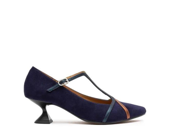 Audley Shoes Low Heel Leather Shoe Gloria Navy Blue Women Medium Heel
