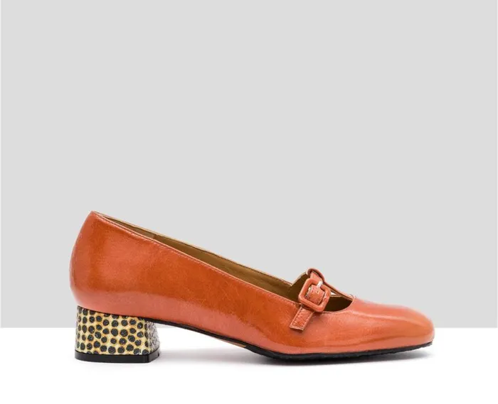 Audley Shoes Low Heel Leather Shoe Iria Orange Women Medium Heel