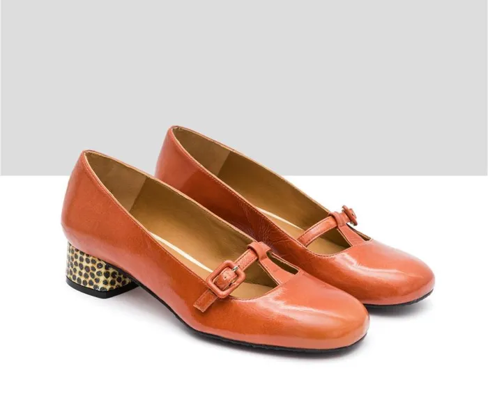Audley Shoes Low Heel Leather Shoe Iria Orange Women Medium Heel