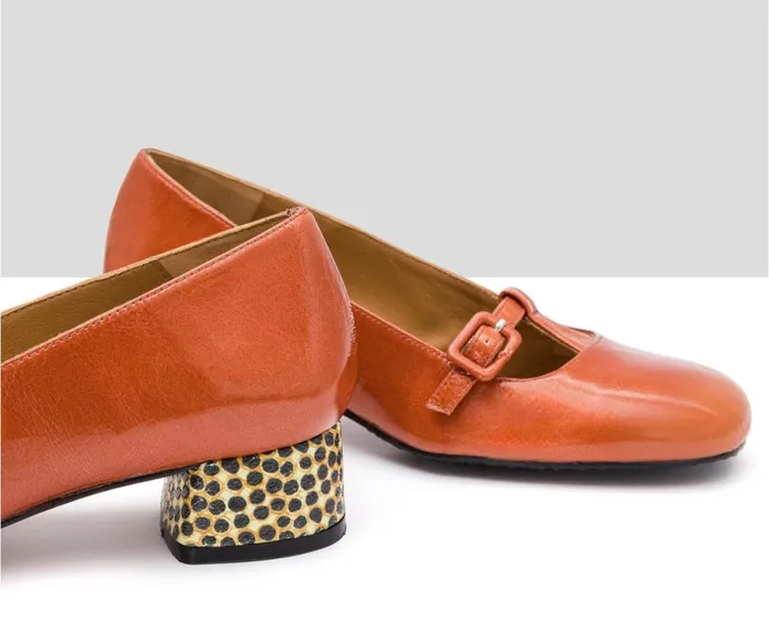 Audley Shoes Low Heel Leather Shoe Iria Orange Women Medium Heel