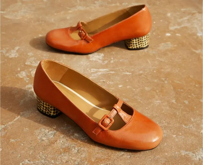 Audley Shoes Low Heel Leather Shoe Iria Orange Women Medium Heel