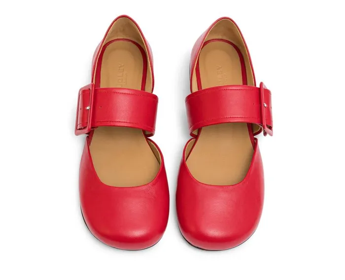 Audley Shoes Low Heel Leather Shoe Jaquelin Red Women Medium Heel
