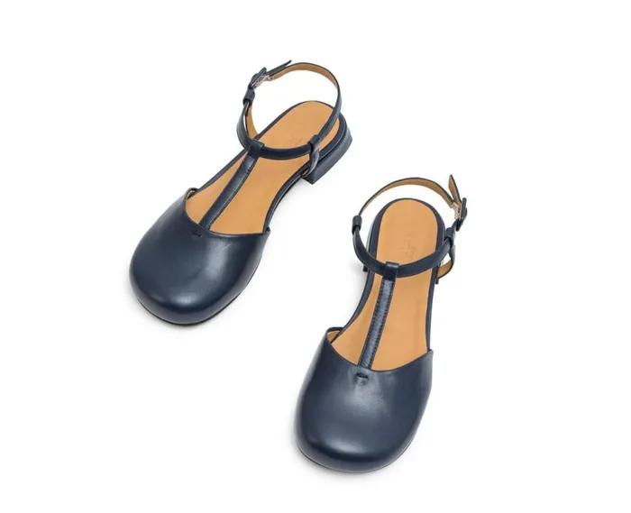 Audley Shoes Low Heel Leather Shoe Lumi Blue Women Medium Heel