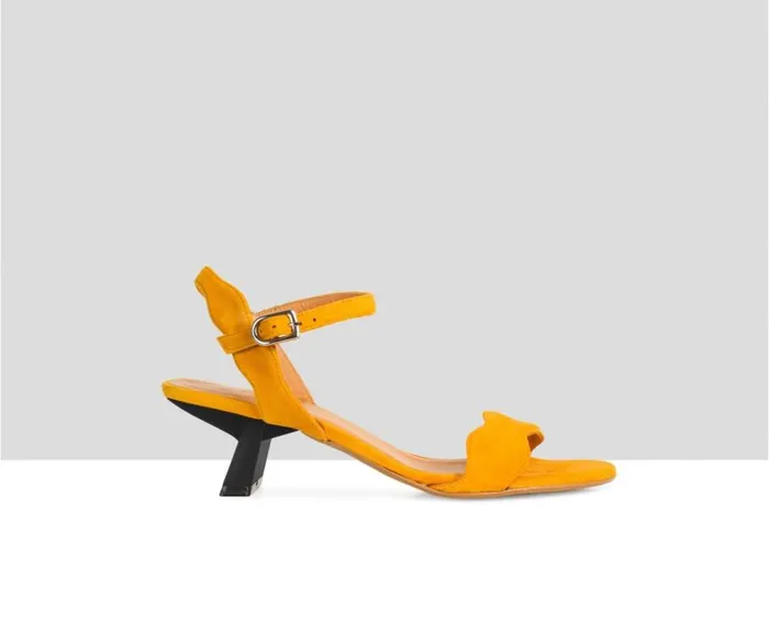 Audley Shoes Medium Heel Leather Sandal Daisuke Mustard Women Medium Heel