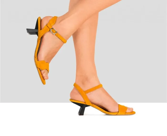 Audley Shoes Medium Heel Leather Sandal Daisuke Mustard Women Medium Heel
