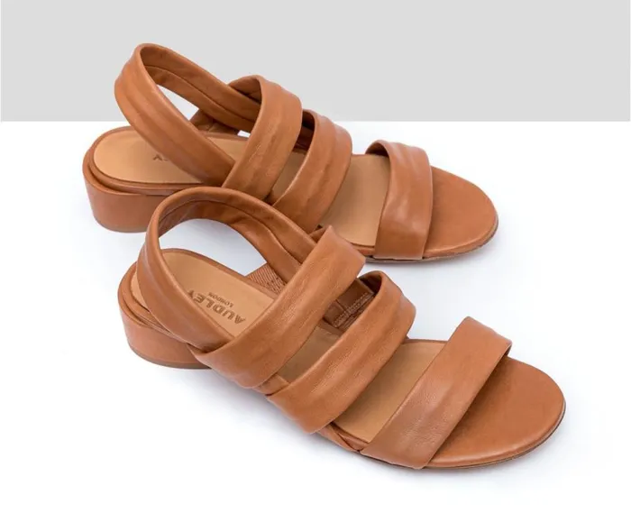 Audley Shoes Medium Heel Leather Sandal Fleur Brown Women Medium Heel