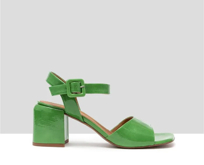Audley Shoes Medium Heel Leather Sandal Hanin Green Women Medium Heel
