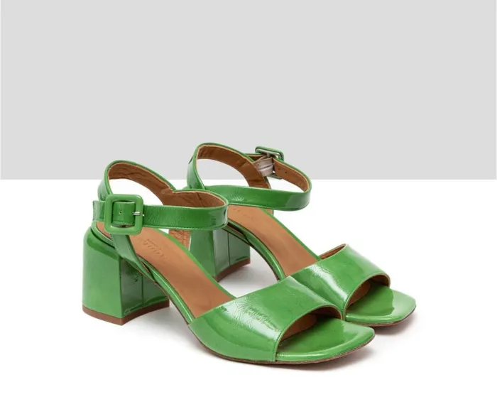 Audley Shoes Medium Heel Leather Sandal Hanin Green Women Medium Heel