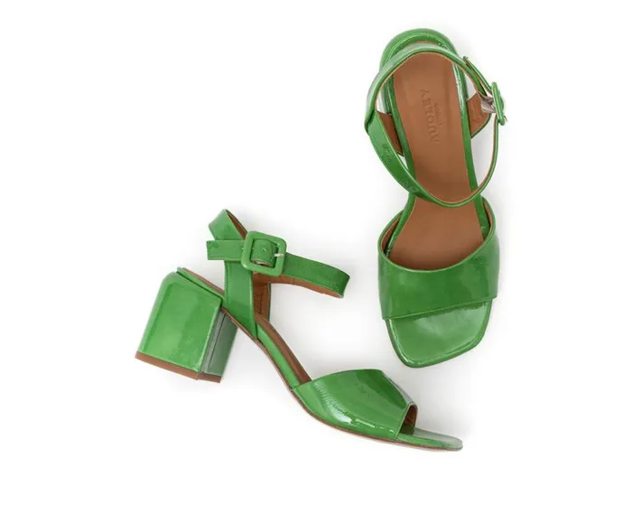Audley Shoes Medium Heel Leather Sandal Hanin Green Women Medium Heel