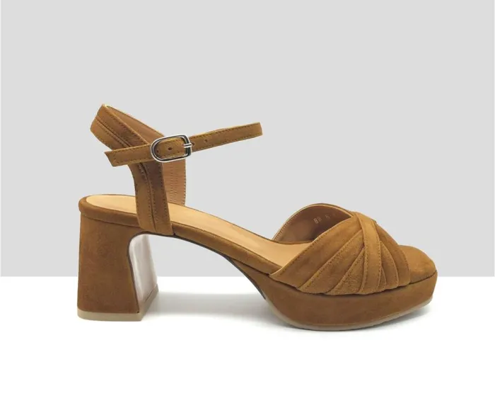 Audley Shoes Medium Heel Leather Sandal Haroma Brown Women Medium Heel
