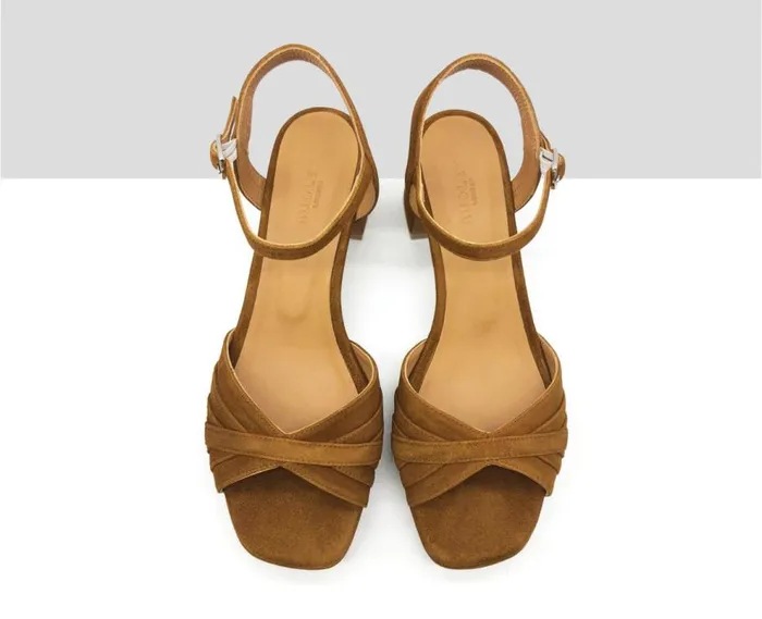 Audley Shoes Medium Heel Leather Sandal Haroma Brown Women Medium Heel