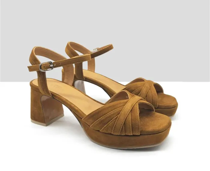 Audley Shoes Medium Heel Leather Sandal Haroma Brown Women Medium Heel