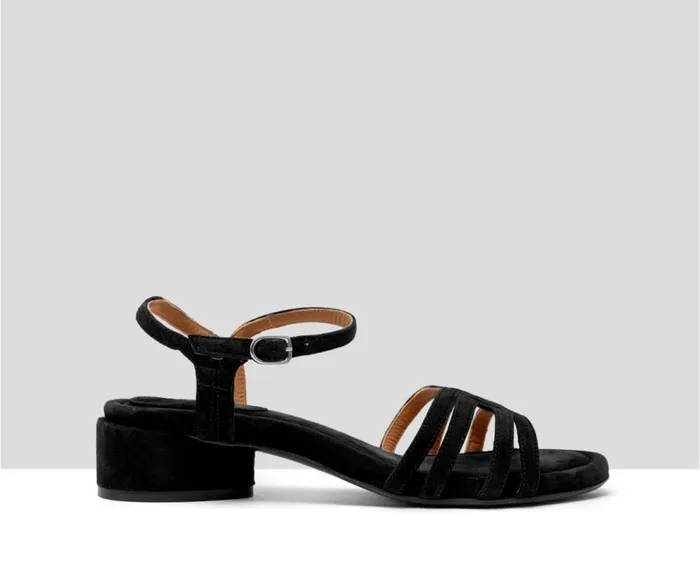 Audley Shoes Medium Heel Leather Sandal Haruba Black Women Medium Heel