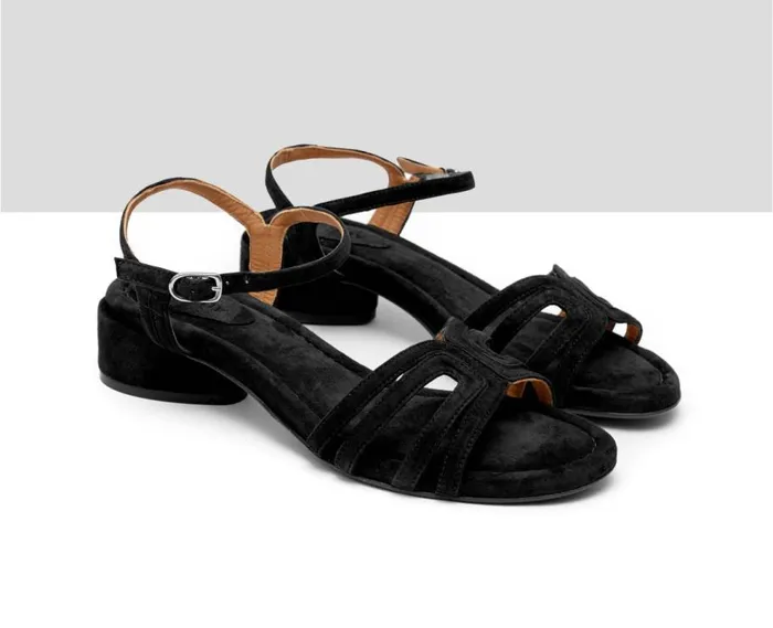 Audley Shoes Medium Heel Leather Sandal Haruba Black Women Medium Heel