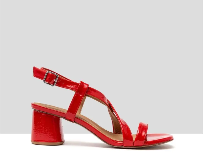 Audley Shoes Medium Heel Leather Sandal Hasini Red Women Medium Heel