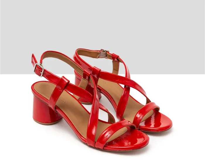 Audley Shoes Medium Heel Leather Sandal Hasini Red Women Medium Heel