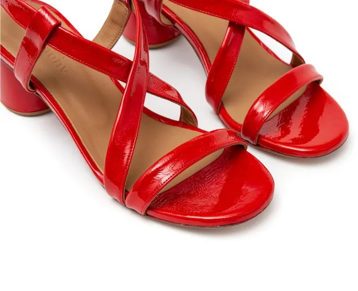 Audley Shoes Medium Heel Leather Sandal Hasini Red Women Medium Heel