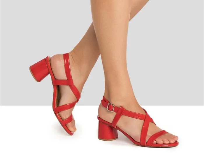 Audley Shoes Medium Heel Leather Sandal Hasini Red Women Medium Heel