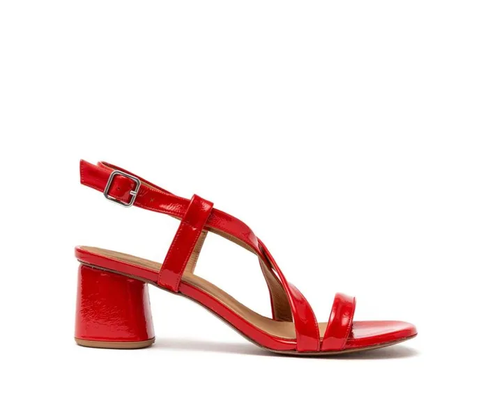 Audley Shoes Medium Heel Leather Sandal Hasini Red Women Medium Heel