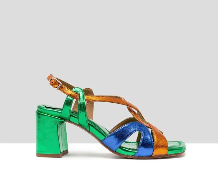 Audley Shoes Medium Heel Leather Sandal Hazel Blue Women Medium Heel