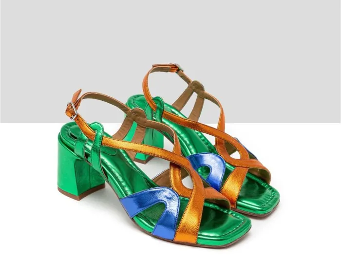 Audley Shoes Medium Heel Leather Sandal Hazel Blue Women Medium Heel