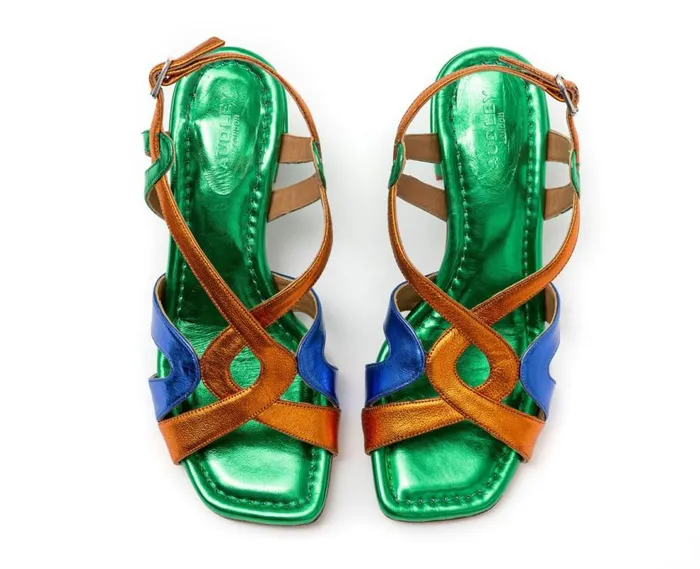 Audley Shoes Medium Heel Leather Sandal Hazel Blue Women Medium Heel