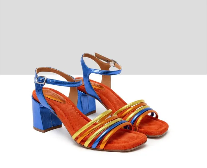 Audley Shoes Medium Heel Leather Sandal Hedy Blue Women Medium Heel