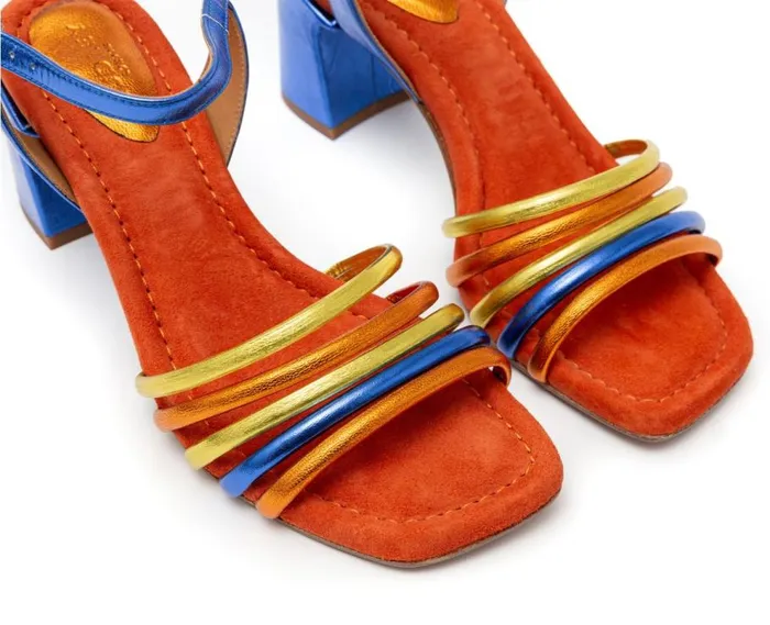 Audley Shoes Medium Heel Leather Sandal Hedy Blue Women Medium Heel