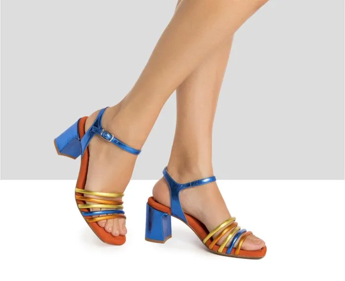 Audley Shoes Medium Heel Leather Sandal Hedy Blue Women Medium Heel