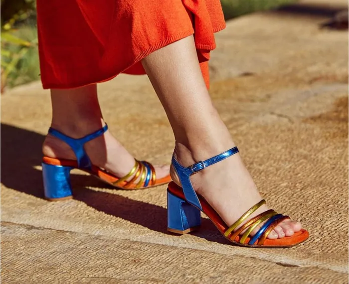 Audley Shoes Medium Heel Leather Sandal Hedy Blue Women Medium Heel