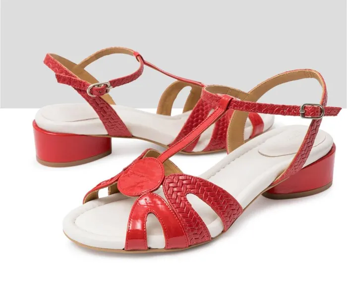 Audley Shoes Medium Heel Leather Sandal Hella Red Women Medium Heel
