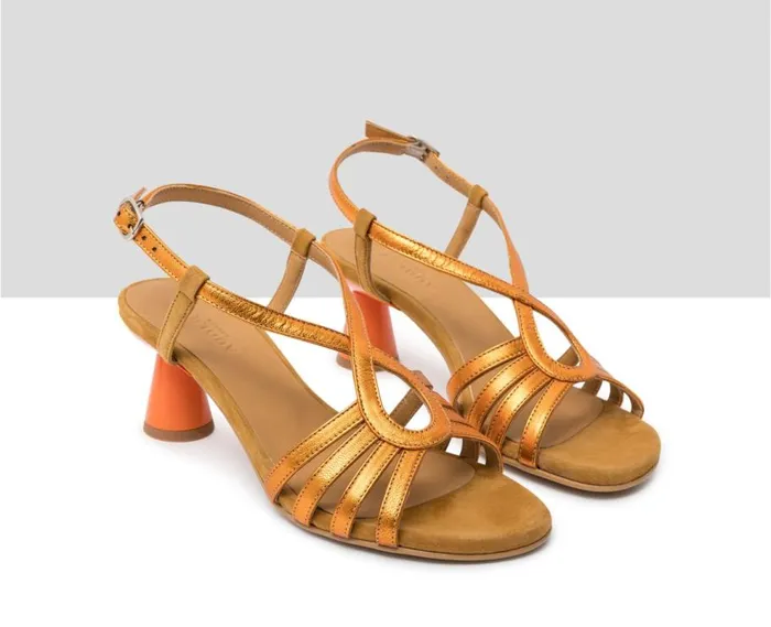 Audley Shoes Medium Heel Leather Sandal Helmi Metallic Women Medium Heel