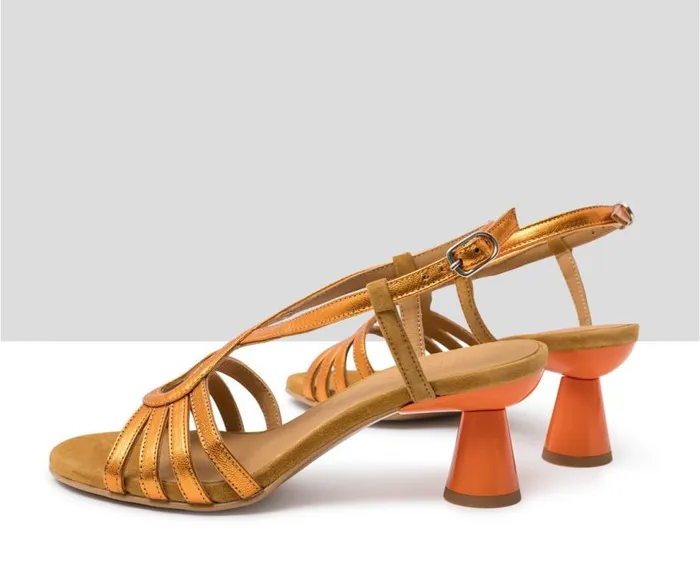 Audley Shoes Medium Heel Leather Sandal Helmi Metallic Women Medium Heel