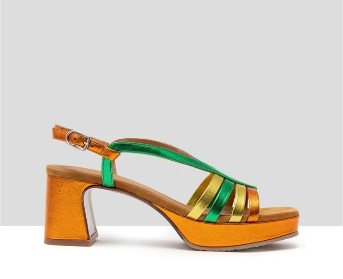 Audley Shoes Medium Heel Leather Sandal Hilda Green Women Medium Heel
