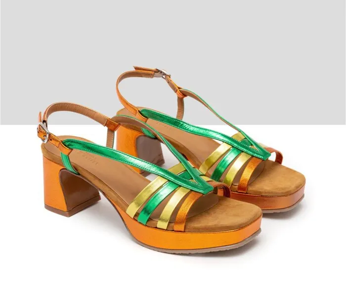 Audley Shoes Medium Heel Leather Sandal Hilda Green Women Medium Heel