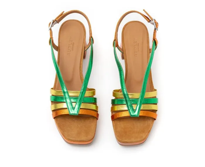Audley Shoes Medium Heel Leather Sandal Hilda Green Women Medium Heel
