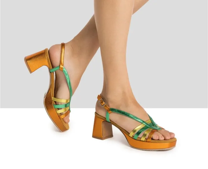 Audley Shoes Medium Heel Leather Sandal Hilda Green Women Medium Heel