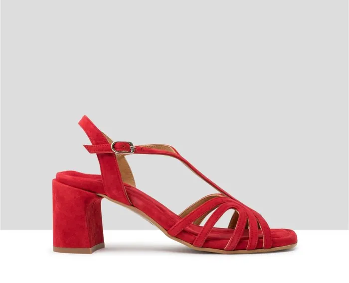Audley Shoes Medium Heel Leather Sandal Hina Red Women Medium Heel
