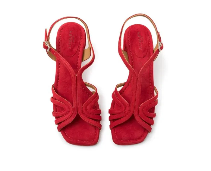 Audley Shoes Medium Heel Leather Sandal Hina Red Women Medium Heel