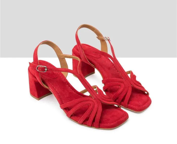 Audley Shoes Medium Heel Leather Sandal Hina Red Women Medium Heel